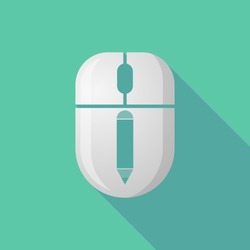 Illustration of a wireless long shadow mouse icon with a pencil