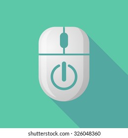 Illustration of a wireless long shadow mouse icon with an off button