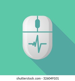Illustration of a wireless long shadow mouse icon with a heart beat sign