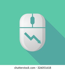 Illustration of a wireless long shadow mouse icon with a descending graph