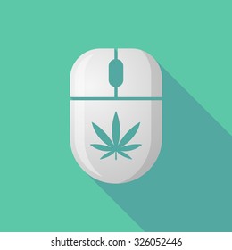 Illustration of a wireless long shadow mouse icon with a marijuana leaf