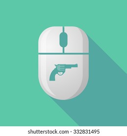 Illustration of a wireless long shadow mouse icon with a gun