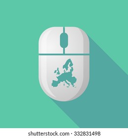 Illustration of a wireless long shadow mouse icon with  a map of Europe 