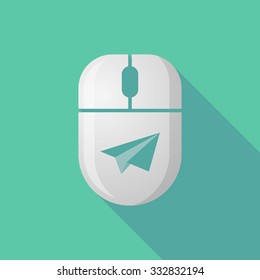 Illustration of a wireless long shadow mouse icon with a paper plane