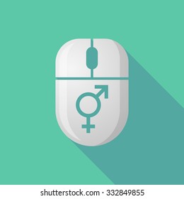 Illustration of a wireless long shadow mouse icon with a transgender symbol