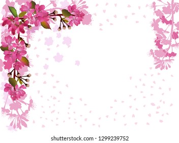 ilustración con esquina de flores rosadas del árbol de cerezos