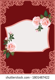 ilustración con marco decorado con flores de rosa