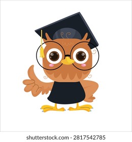 Illustration of a wise owl in academic attire celebrating graduation