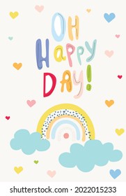 An illustration with a wish for a good day with clouds and hearts. pastel ton and cute characters. A keepsake card