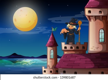 Illustration of a witch at the castle