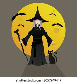 Illustration of witch with cat