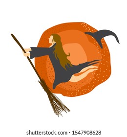 illustration of a witch with a flying broom. halloween theme images.