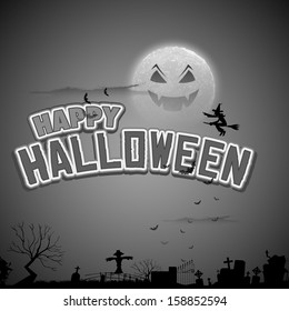 illustration of witch flying in Happy Halloween Background