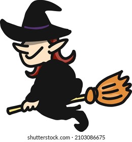 It is an illustration of a witch flying on a broom. For Halloween decoration.