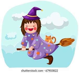 illustration of witch flying on a broom