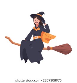 Illustration of a Witch flying on a Broomstick