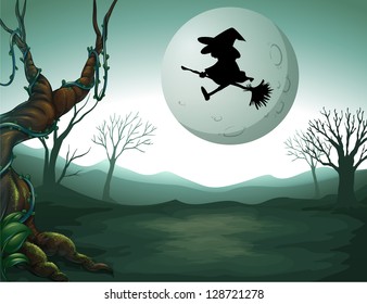 Illustration of a witch at the graveyard