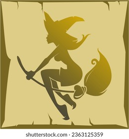 

illustration of a witch with her broom