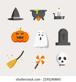 Illustration of witch inventory set and halloween elements