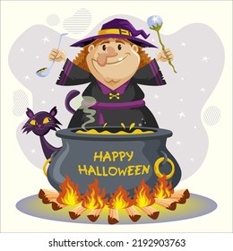 ILLUSTRATION OF A WITCH PREPARING POISON CARTOON STYLE