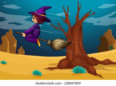 Illustration einer Hexe auf Besen