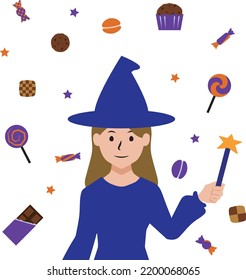 Illustration of a witch serving sweets