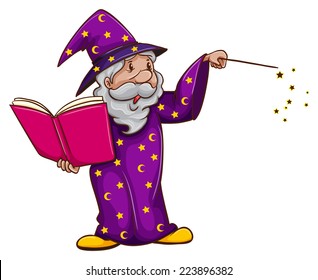 Illustration of a witch using a spell on a white background 