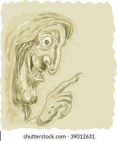 illustration of a Witch or warlock pointing a finger