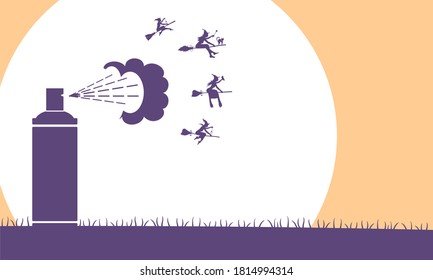 Illustration of witches spray. Flying witches spread