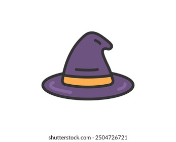 Illustration of a witch's hat icon (line drawing color).