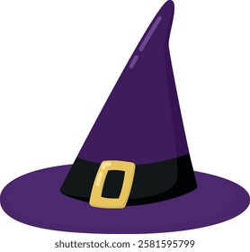 Illustration of a witch's hat isolated on white. Halloween purple object