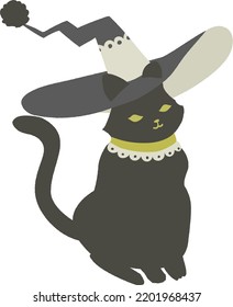 Illustration of a witchy black cat Halloween vector material isolated