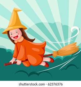 illustration of withch flying on a broom