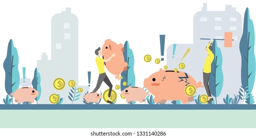 Illustration  Withdraw the money form piggy vector
