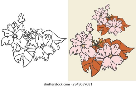 Illustration of withered jasmine flower torn and with holes
