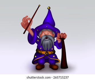 Illustration of wizard with his magic wand