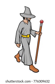 Illustration Wizard Mage Sorcerer Walking Holding Stock Vector (Royalty ...