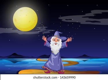 Ilustración de un asistente bajo la brillante luna llena