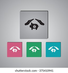 Illustration of wo hands protecting or giving a dollar piggy bank