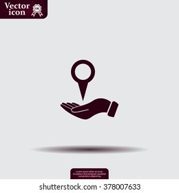 Illustration of wo hands protecting or giving a map mark