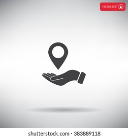 Illustration of wo hands protecting or giving a map mark
