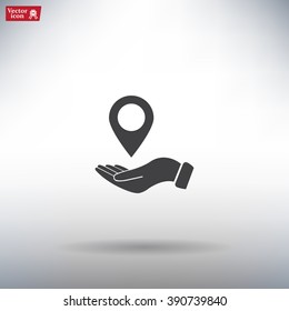 Illustration of wo hands protecting or giving a map mark