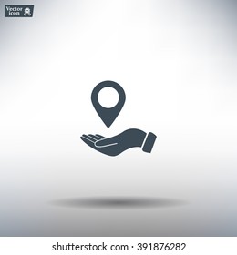 Illustration of wo hands protecting or giving a map mark