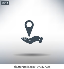 Illustration of wo hands protecting or giving a map mark