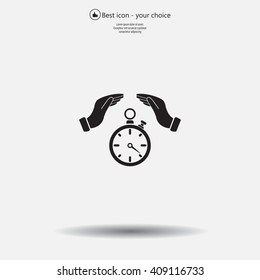 Illustration of wo hands protecting or giving a timer



