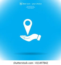 Illustration of wo hands protecting or giving a map mark