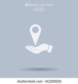 Illustration of wo hands protecting or giving a map mark