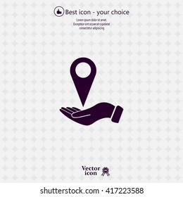 Illustration of wo hands protecting or giving a map mark