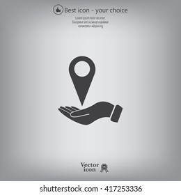 Illustration of wo hands protecting or giving a map mark