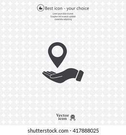 Illustration of wo hands protecting or giving a map mark